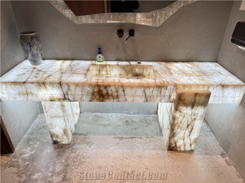 Backlit Cristallo Quartzite Vanity Sink  Bath Top