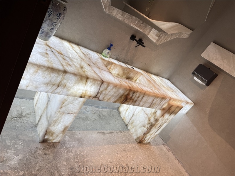 Backlit Cristallo Quartzite Vanity Sink  Bath Top