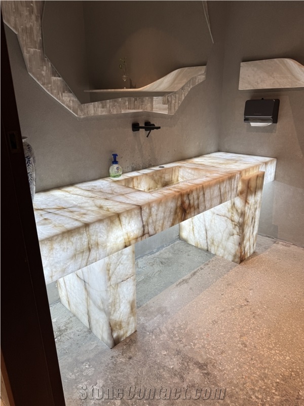 Backlit Cristallo Quartzite Vanity Sink  Bath Top