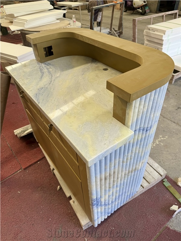 Brazil Azul Cielo Marble Reception Desk Furniture
