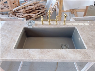 Taj Mahal Quartzite Kitchen Countertop Matching With Sink, Faucet
