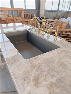 Taj Mahal Quartzite Kitchen Countertop Matching With Sink, Faucet