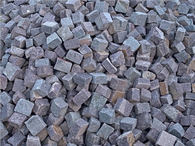 China Purple Porphyry Cobblestone, Pavers, Cubestone