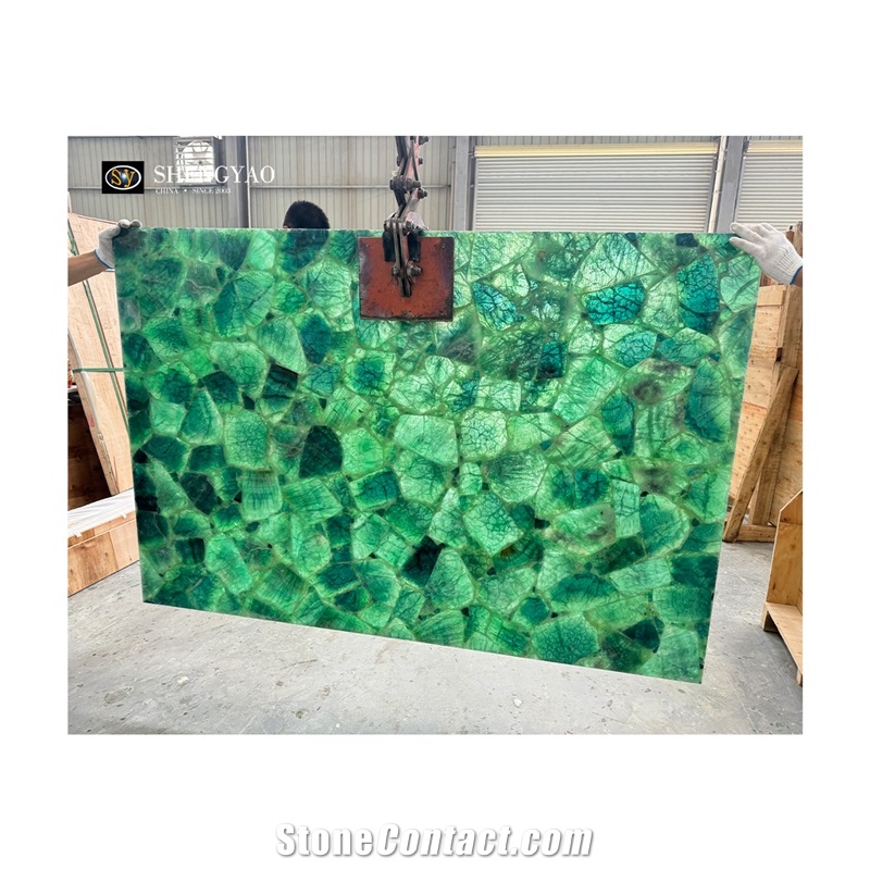 Backlit Green Fluorite Quartz Semiprecious Stone Slabs
