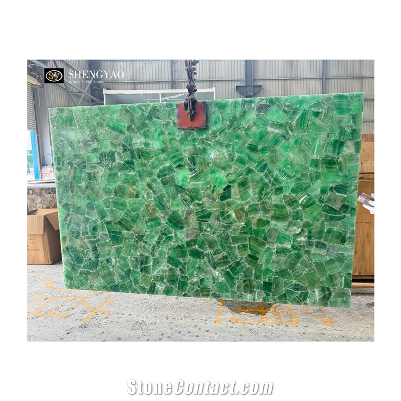 Backlit Green Fluorite Quartz Semiprecious Stone Slabs
