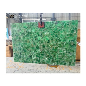 Backlit Green Fluorite Quartz Semiprecious Stone Slabs