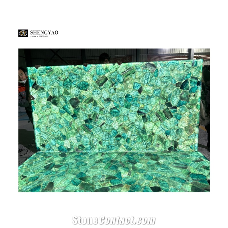 Backlit Green Fluorite Quartz Semiprecious Stone Slabs