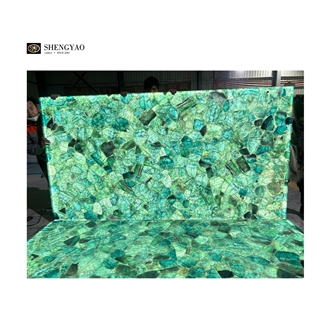Backlit Green Fluorite Quartz Semiprecious Stone Slabs