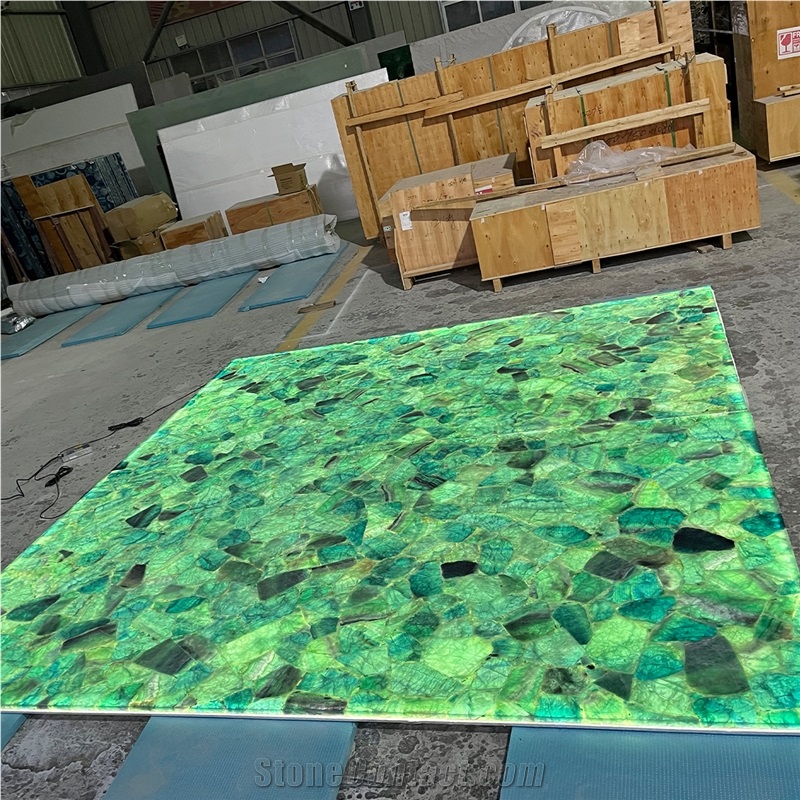 Backlit Green Fluorite Quartz Semiprecious Stone Slabs