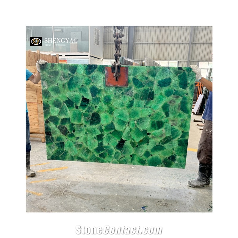 Backlit Green Fluorite Quartz Semiprecious Stone Slabs
