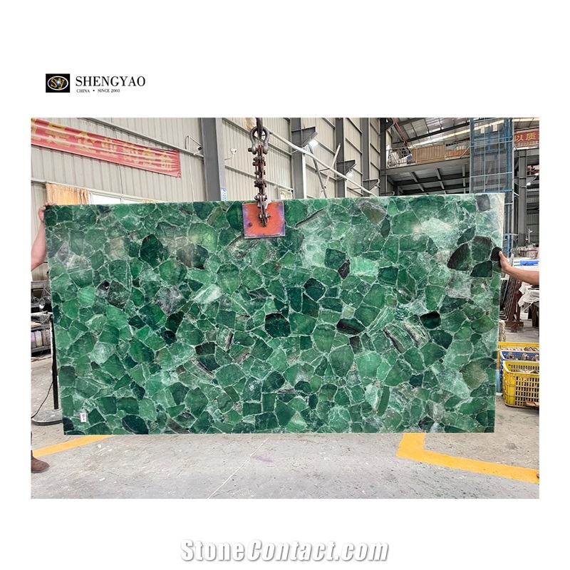 Backlit Green Fluorite Quartz Semiprecious Stone Slabs
