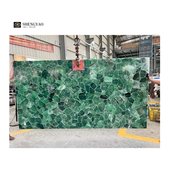 Backlit Green Fluorite Quartz Semiprecious Stone Slabs
