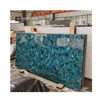 Backlit Translucent Blue Apatite Semiprecious Stone Slabs