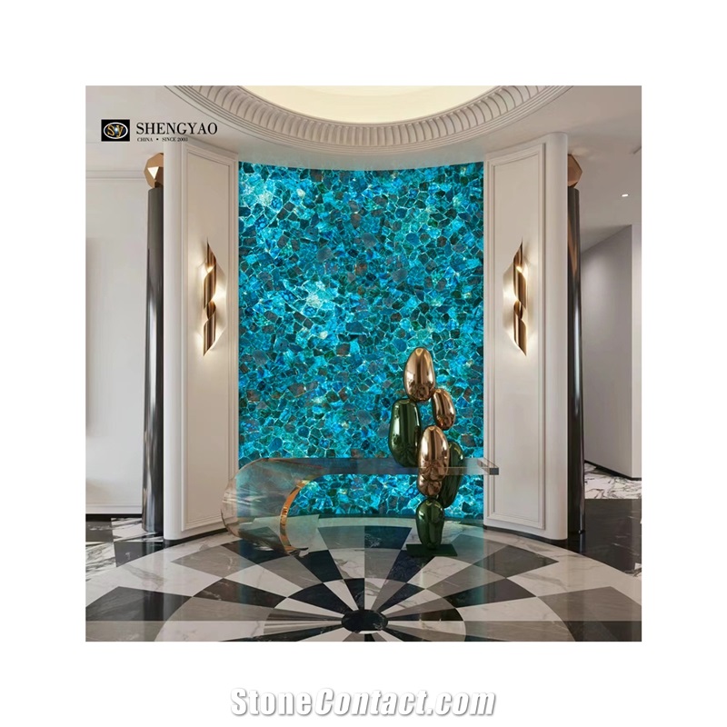 Backlit Translucent Blue Apatite Semiprecious Stone Slabs
