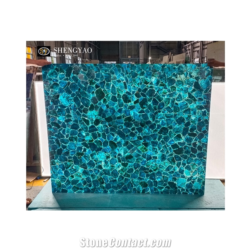 Backlit Translucent Blue Apatite Semiprecious Stone Slabs