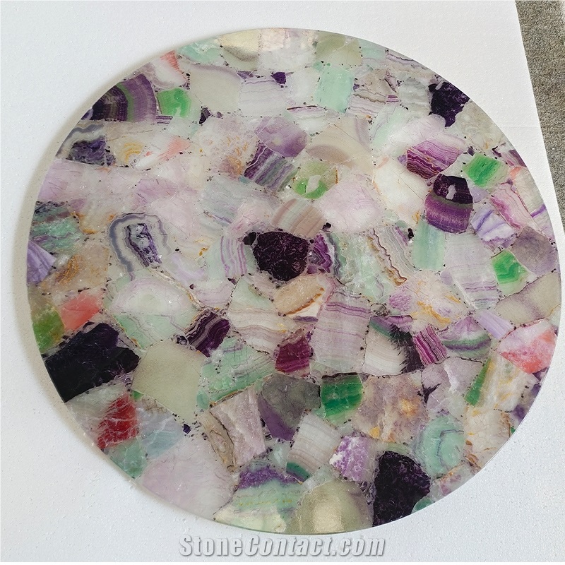 Crystal Quartz Purple Fluorite Semiprecious Stone Solid Surface Table Tops