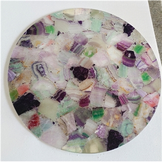 Crystal Quartz Purple Fluorite Semiprecious Stone Solid Surface Table Tops