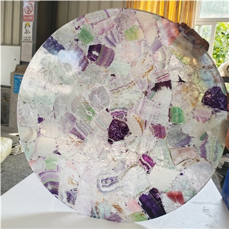 Crystal Quartz Purple Fluorite Semiprecious Stone Solid Surface Table Tops