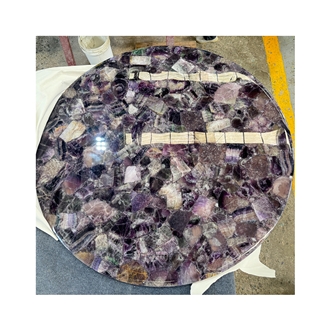 Crystal Quartz Purple Fluorite Semiprecious Stone Solid Surface Table Tops