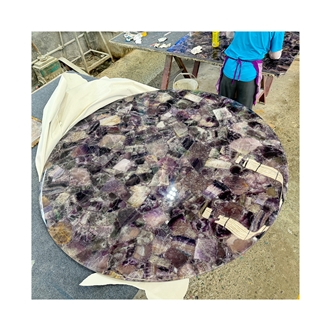 Crystal Quartz Purple Fluorite Semiprecious Stone Solid Surface Table Tops