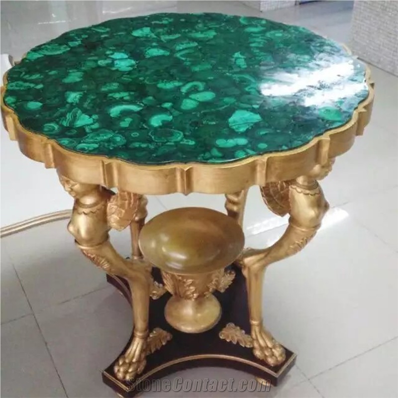 Custom Luxury Gemstone Green Malachite Round Table