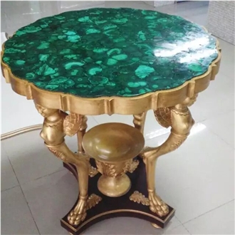 Custom Luxury Gemstone Green Malachite Round Table