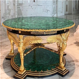 Custom Luxury Gemstone Green Malachite Round Table