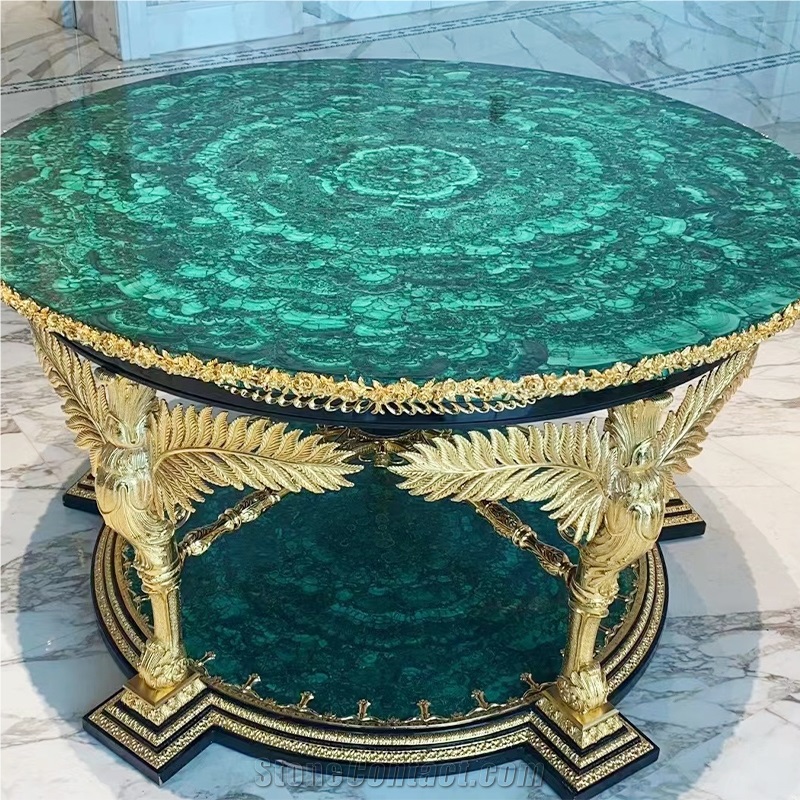 Custom Luxury Gemstone Green Malachite Round Table