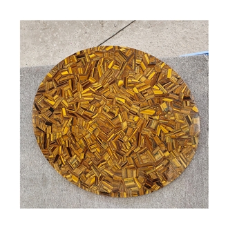 Custom Round Gemstone Tiger Eye Semiprecious Stone Cafe Table Tops