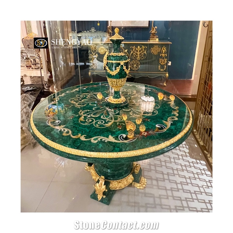 Green Luxury Malachite Semiprecious Stone Custom Furniture Rectangle Table