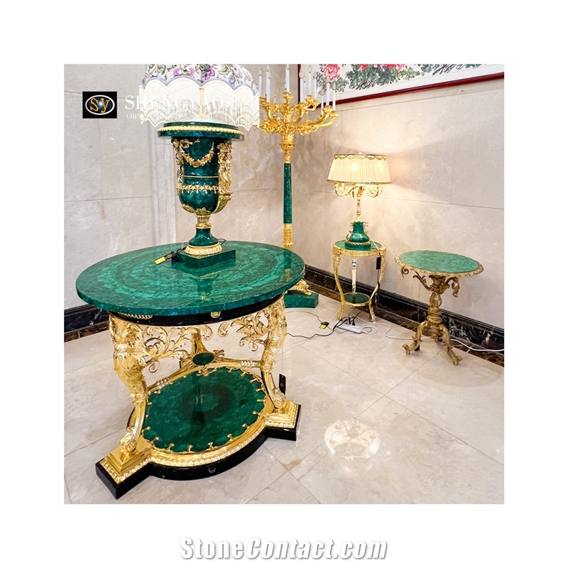 Green Luxury Malachite Semiprecious Stone Custom Furniture Rectangle Table