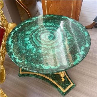 Luxury Furniture Green Malachite Semiprecious Stone Restaurant Table For Sale
