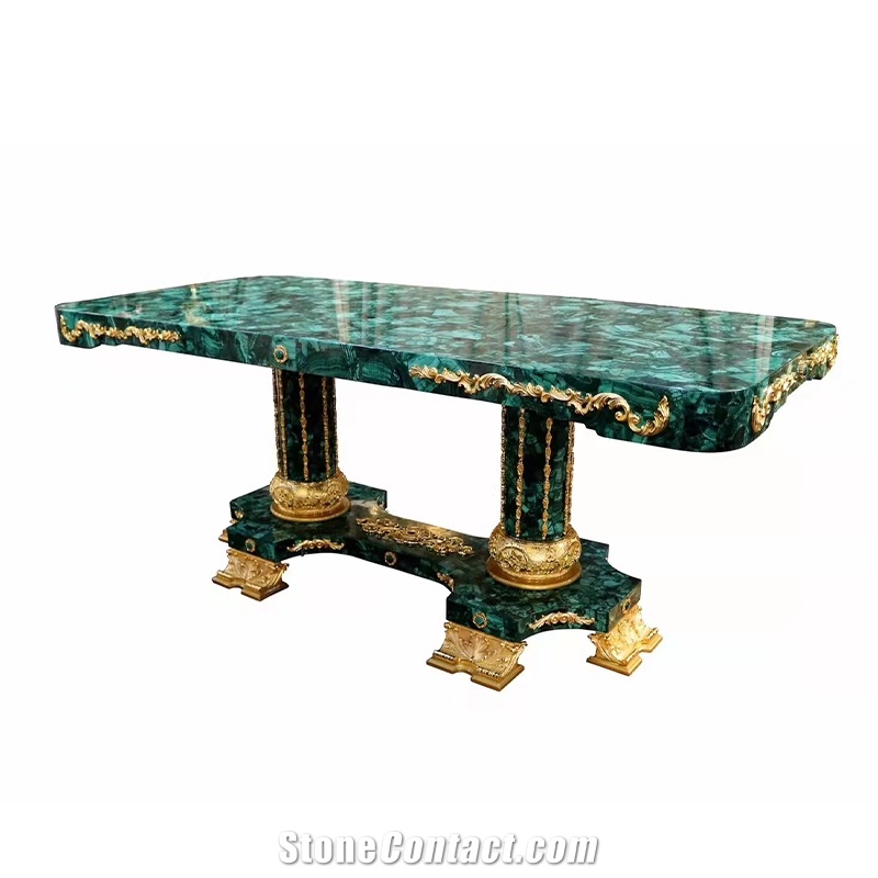 Luxury Green Gemstone Rectangle Malachite Dining Table