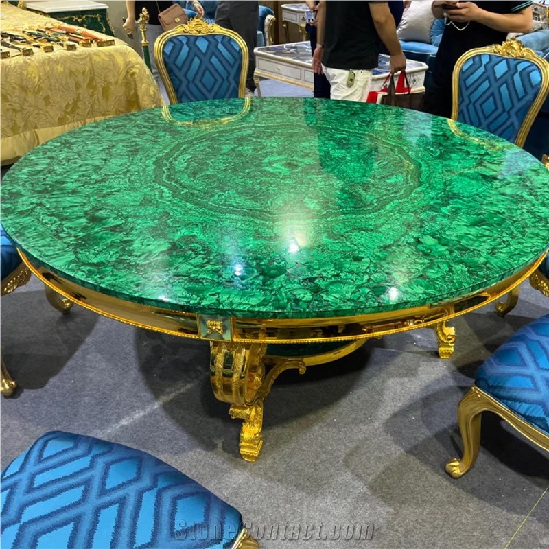 Luxury Green Gemstone Rectangle Malachite Dining Table