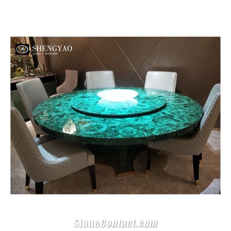 Luxury Green Gemstone Rectangle Malachite Dining Table