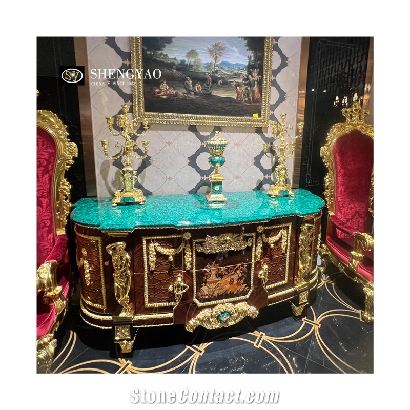 Luxury Green Gemstone Table Malachite Custom Furniture