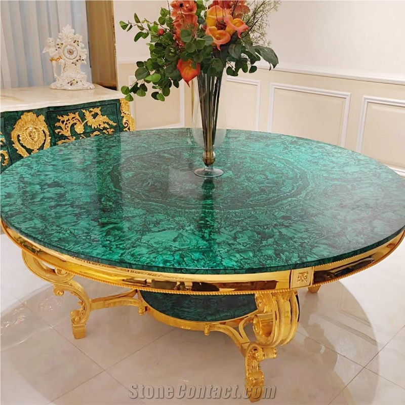 Luxury Villa Furniture Green Malachite Semiprecious Stone Cafe Table