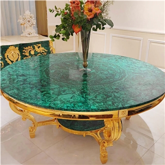 Luxury Villa Furniture Green Malachite Semiprecious Stone Cafe Table