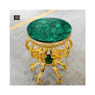 Luxury Villa Furniture Green Malachite Semiprecious Stone Cafe Table