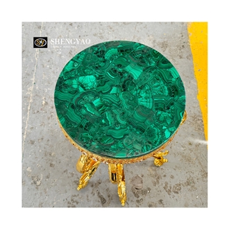 Luxury Villa Furniture Green Malachite Semiprecious Stone Cafe Table