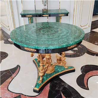 Luxury Villa Furniture Green Malachite Semiprecious Stone Cafe Table