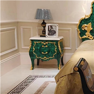 Lxuury Green Malachite Semiprecious Stone Custom Furniture Bedside Table