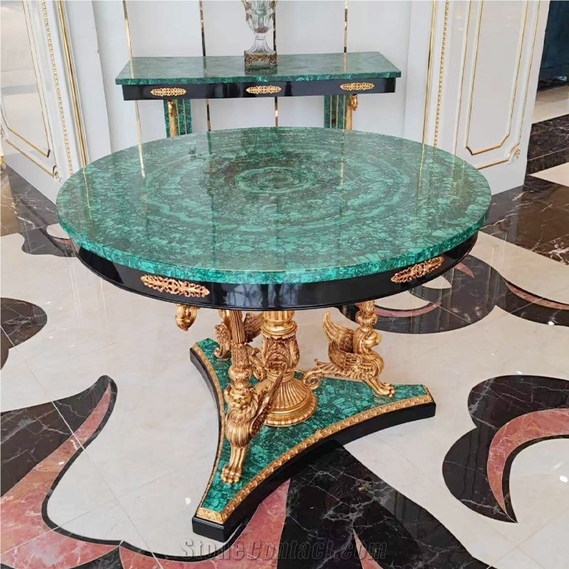 Lxuury Green Malachite Semiprecious Stone Custom Furniture Bedside Table