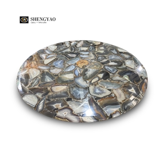 Natural Grey Agate Gem Stone Round  Solid Surface Table Tops