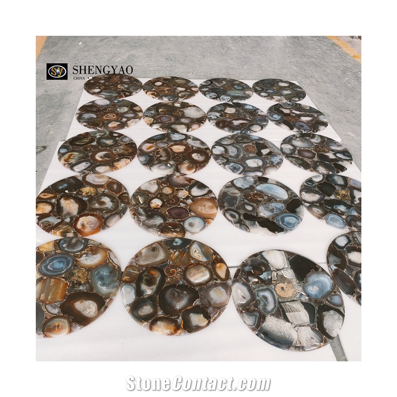 Natural Grey Agate Gem Stone Round  Solid Surface Table Tops