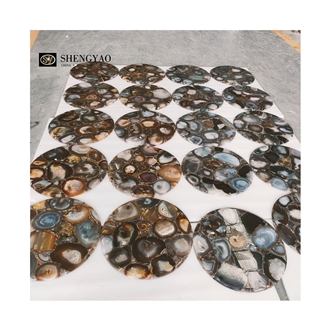 Natural Grey Agate Gem Stone Round  Solid Surface Table Tops