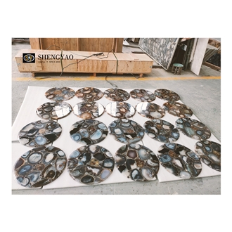 Natural Grey Agate Gem Stone Round  Solid Surface Table Tops