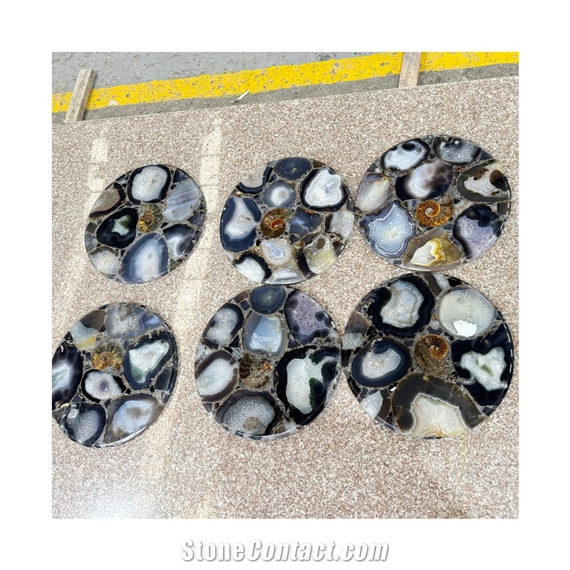 Natural Solid Grey Agate Semiprecious Stone Table Coffee Table Tops