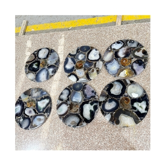 Natural Solid Grey Agate Semiprecious Stone Table Coffee Table Tops