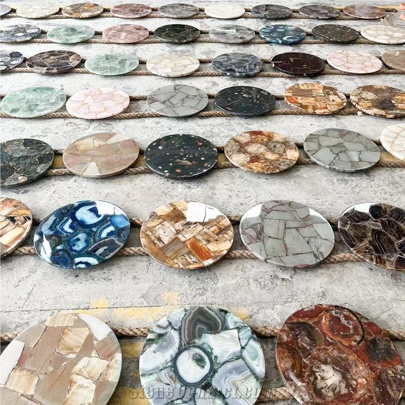 Natural Solid Grey Agate Semiprecious Stone Table Coffee Table Tops